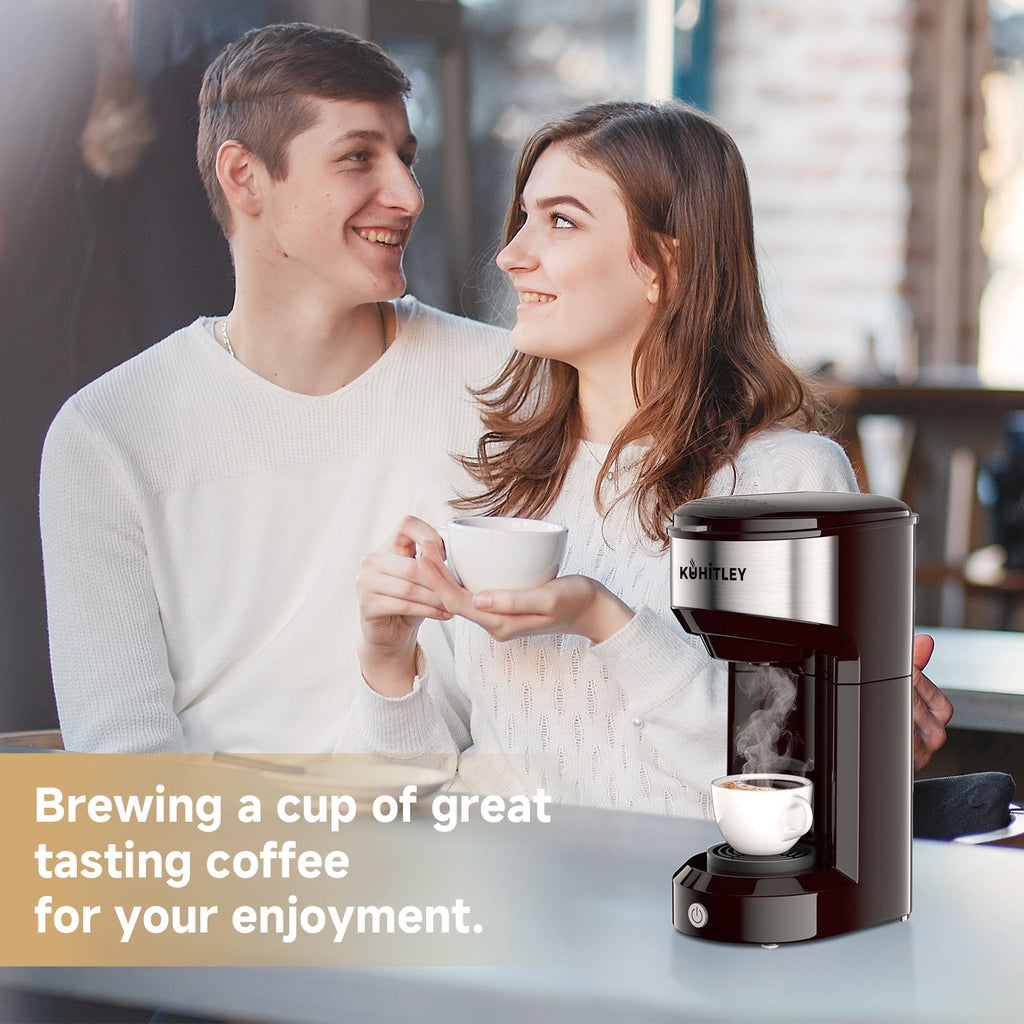 MINI Single Serve Coffee Maker,Instant Coffee Maker One Cup for K Cup & Ground Coffee,Portable Capsule Coffee Machine with 6 to 14oz Reservoir,90 Seconds Fast Brewing and One Button Operation