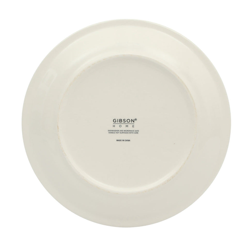 Gibson Home Kenwood Shores 16 Piece Stoneware Dinnerware Set, Hand-Painted Plates and Bowls, Service for 4 - Blue Striped