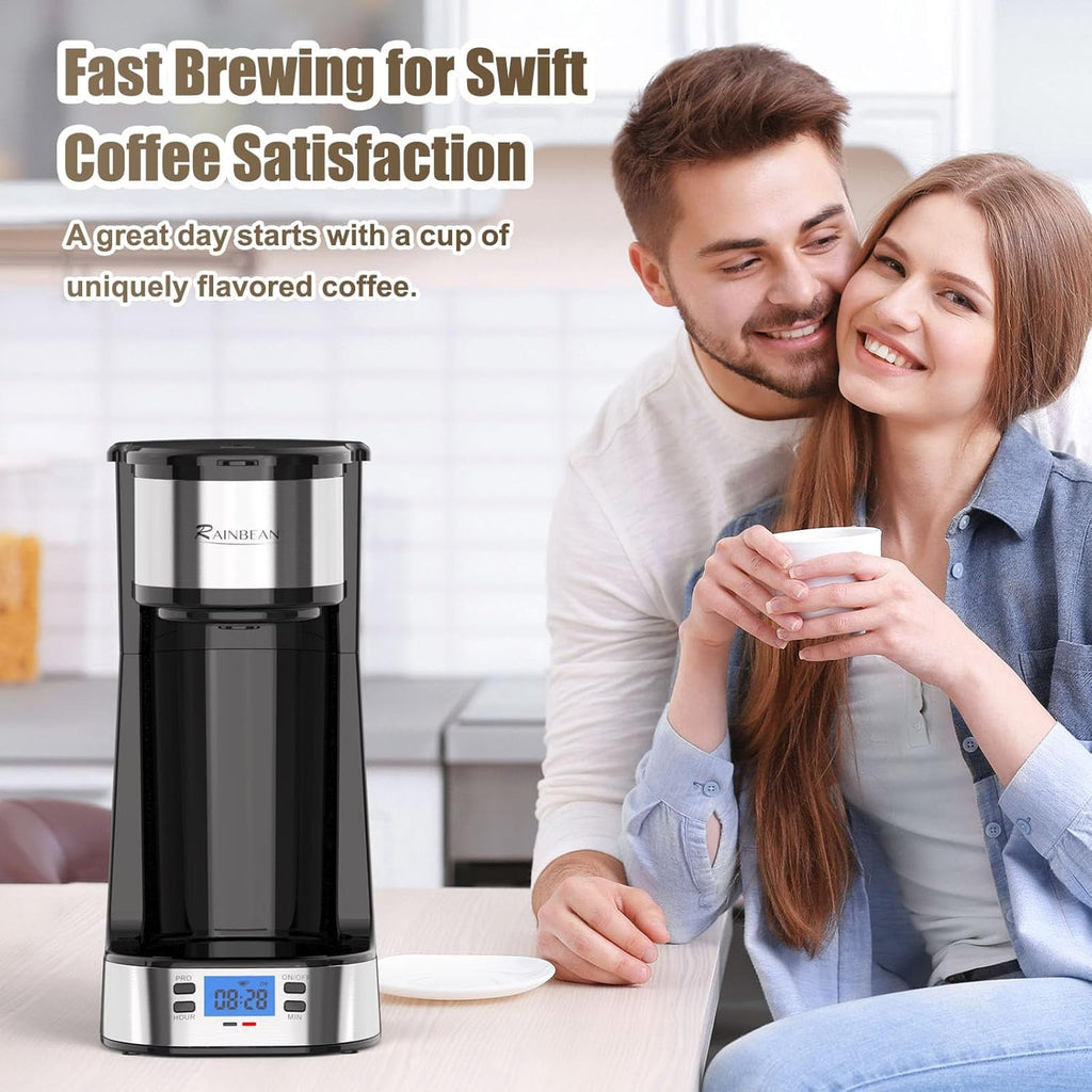 Single Serve Coffee Maker, Programable Single-Serve Brewers, Timer Auto Start/Off, 14 Oz Single Cup Coffee Machine For Ground Coffee, 700W Quick Brewing, Perfect Gifts for Coffee Lovers