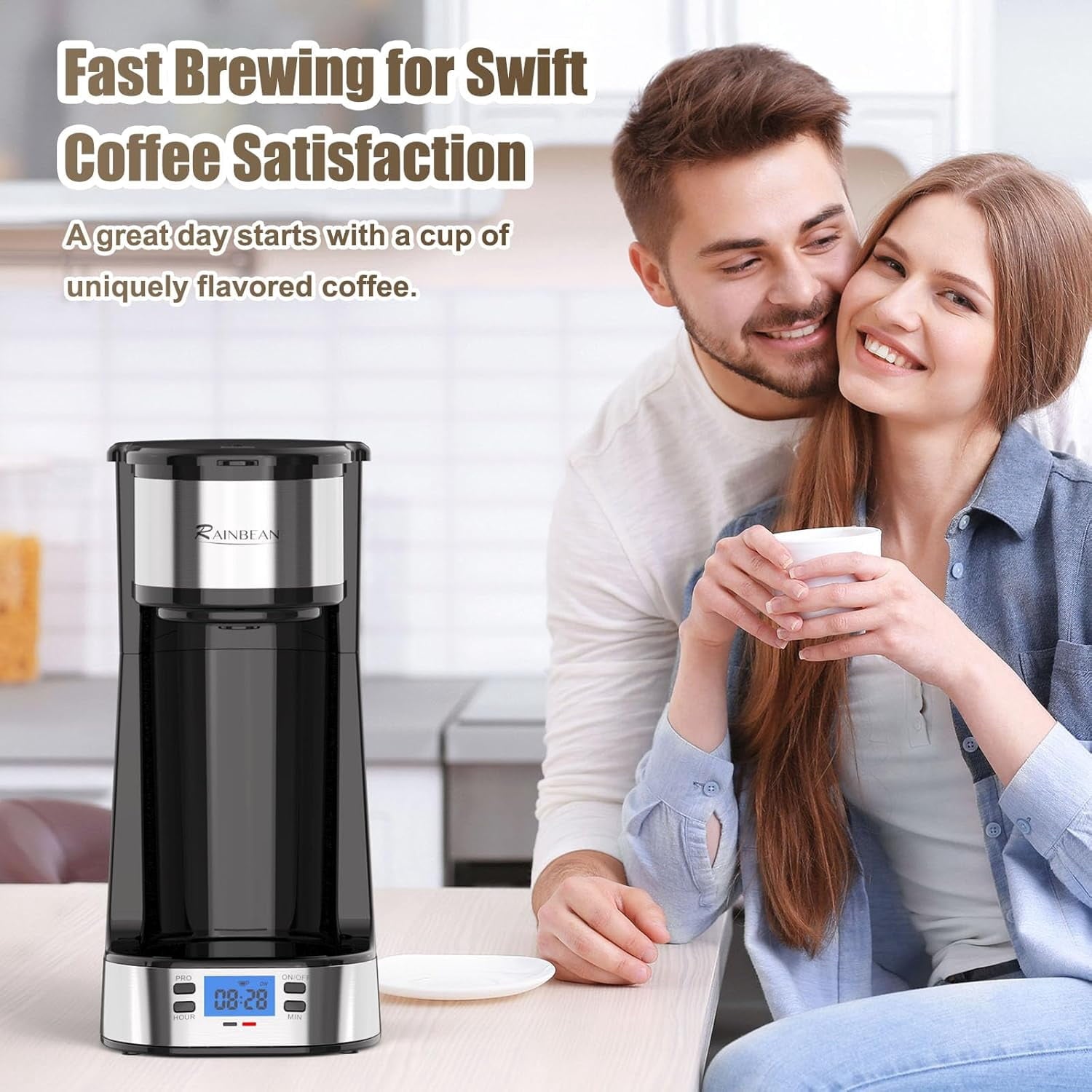Single Serve Coffee Maker, Programable Single-Serve Brewers, Timer Auto Start/Off, 14 Oz Single Cup Coffee Machine For Ground Coffee, 700W Quick Brewing, Perfect Gifts for Coffee Lovers