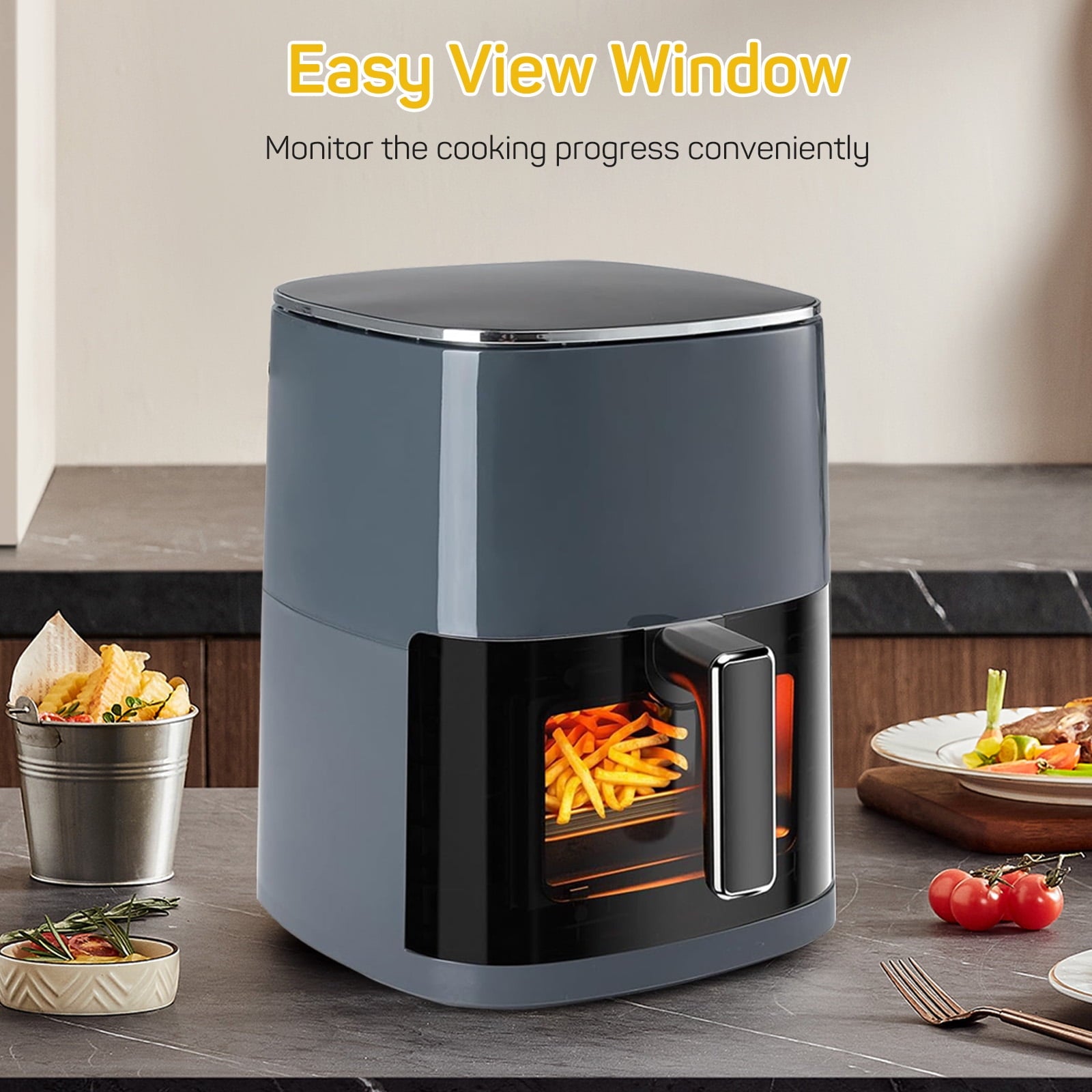 Beddle 6 Qt Compact Air Fryer Toaster Oven with Digital LED Touchscreen Electric Hot Oven, Oilless Multifunctional Cooker with Auto Shut-Off,Gray