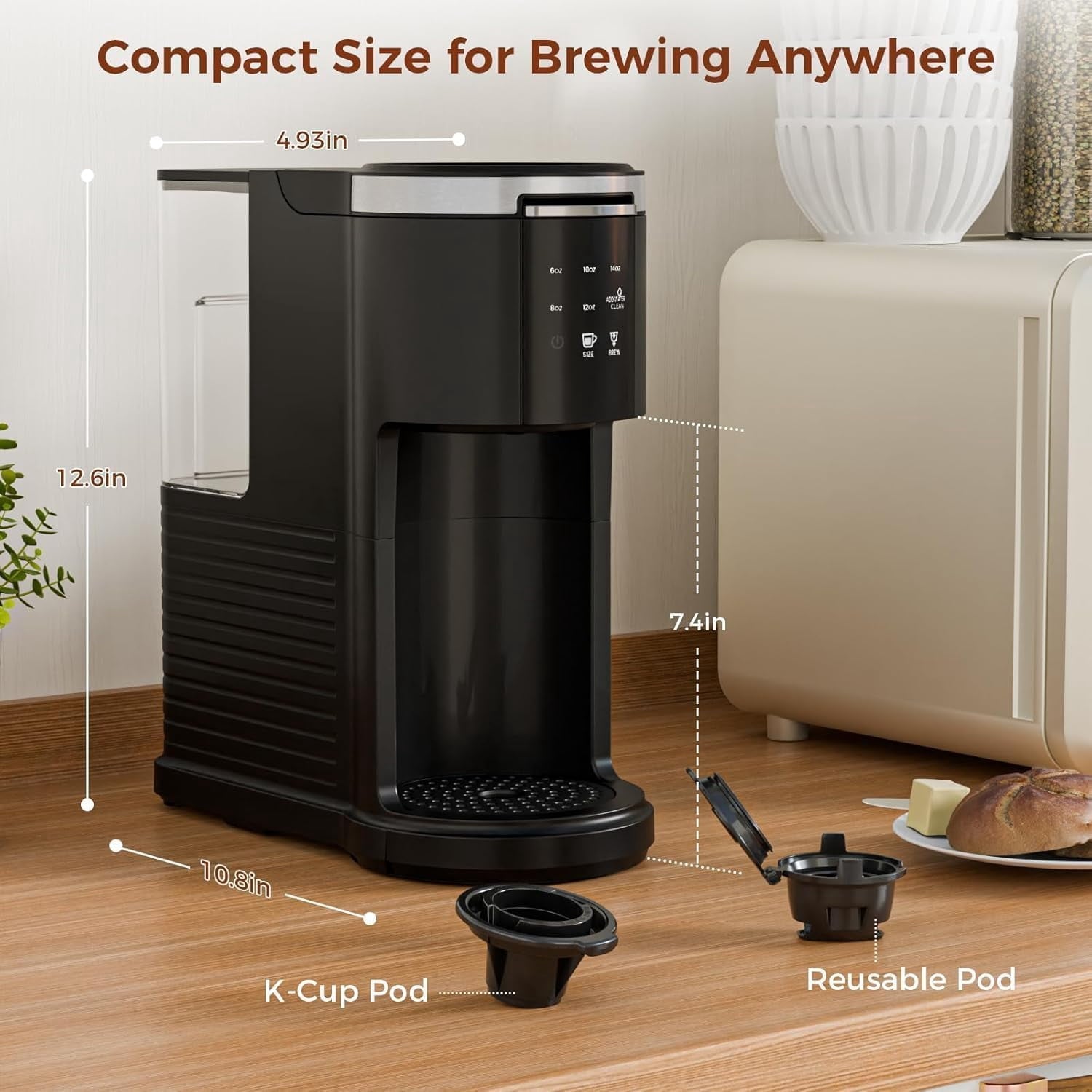 FREE VILLAGE Single Serve Coffee Maker,2 in 1 Pod Coffee Maker Machine for K-Cup & Ground,6 to 14oz Brew Sizes,40oz Removable Water Reservoir,LCD Screen,Self-cleaning,Black