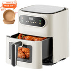 Hicloud 7.5QT Air Fryer, 1600W Multifunction Airfryer with Visible Window, Adjustable Time＆Temperature, Nonstick, 85% Less Oil, 100Pcs Liner