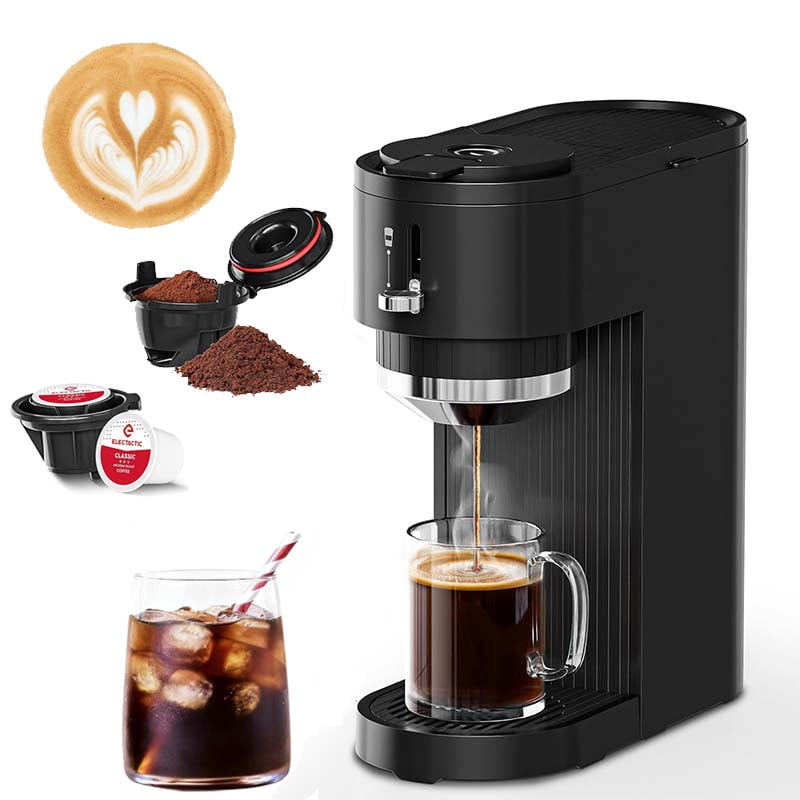 Auseo Single Serve Coffee Maker for K-Cup & Grounds, One Cup Kcup Coffee Machine Hot & Iced ,5 Brew Sizes (6-14 Oz), Fast & Easy Cleaning , Perfect for Home/Office