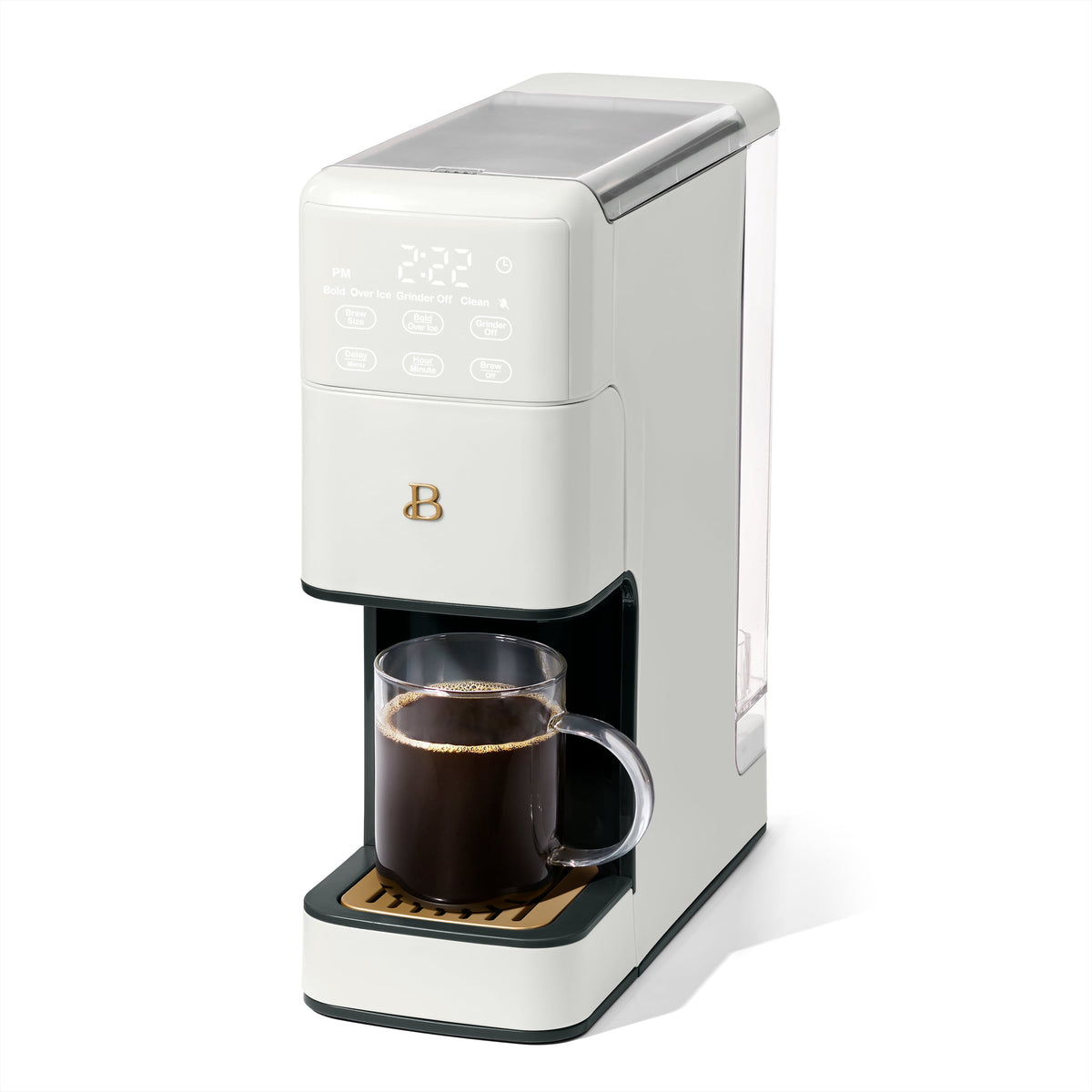 Beautiful Perfect Grind™ Programmable Single Serve Coffee Maker with Build-In Grinder, White Icing by Drew Barrymore