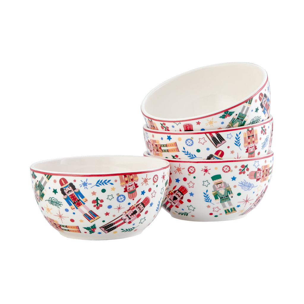 Bico Christmas Soldier Ceramic Holiday Cereal Bowls Set of 4, 26oz, for Pasta, Salad, Cereal, Soup & Microwave & Dishwasher Safe, Scratch Resistant