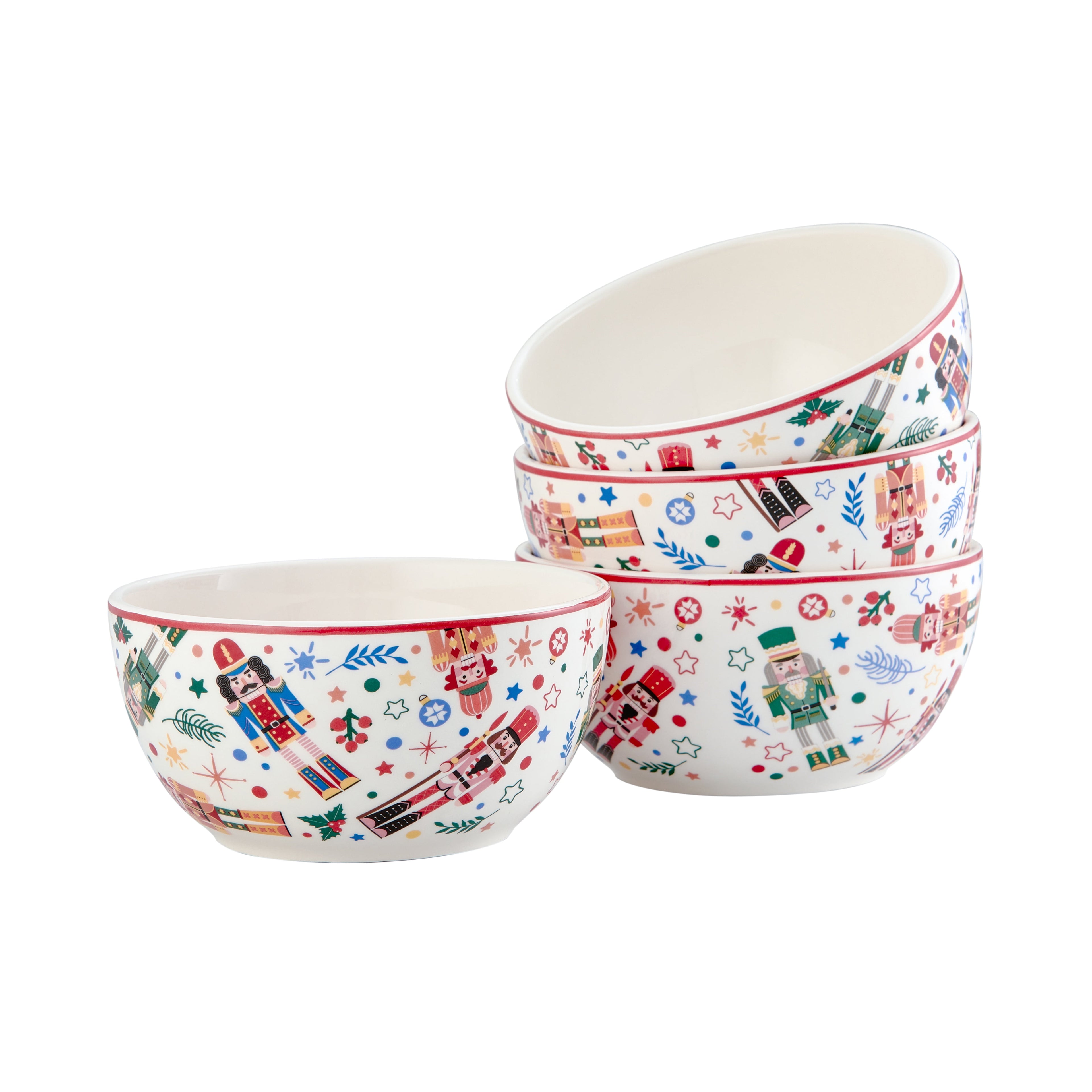 Bico Christmas Soldier Ceramic Holiday Cereal Bowls Set of 4, 26oz, for Pasta, Salad, Cereal, Soup & Microwave & Dishwasher Safe, Scratch Resistant