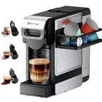 Coffee Maker 3-in-1 Single Serve Coffee Machine, for K-Cup Coffee Capsule Pod, Ground Coffee Powder Brewer, Stainless Steel Design, Sliver