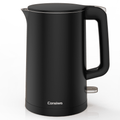 Consiwa Electric Kettle, Double Wall 1.7L Stainless Steel Cool Touch, Water Boiler & Heater, 1500W Hot Tea Pot, Black
