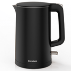 Consiwa Electric Kettle, Double Wall 1.7L Stainless Steel Cool Touch, Water Boiler & Heater, 1500W Hot Tea Pot, Black