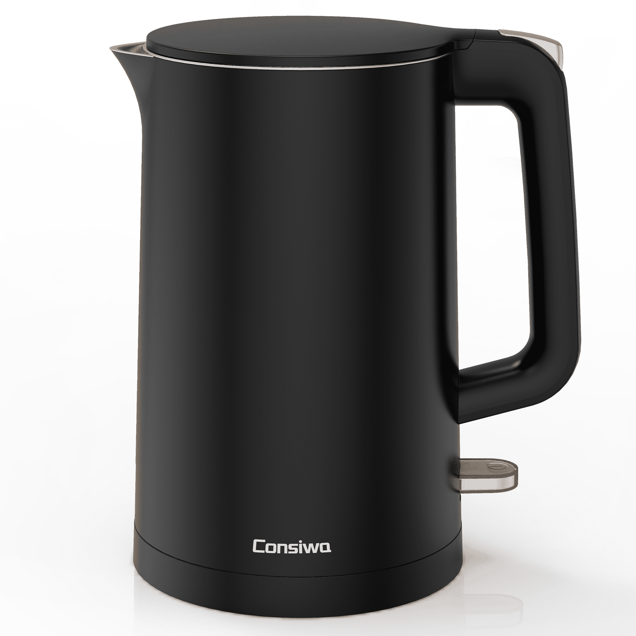 Consiwa Electric Kettle, Double Wall 1.7L Stainless Steel Cool Touch, Water Boiler & Heater, 1500W Hot Tea Pot, Black
