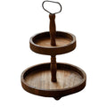 Double Tier Wooden Tray Stand, Rustic Decorative Serving & Display Tray, Seasonal Holiday Tiered Organizer For Home Kitchen Living Room Entryway