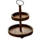 Double Tier Wooden Tray Stand, Rustic Decorative Serving & Display Tray, Seasonal Holiday Tiered Organizer For Home Kitchen Living Room Entryway