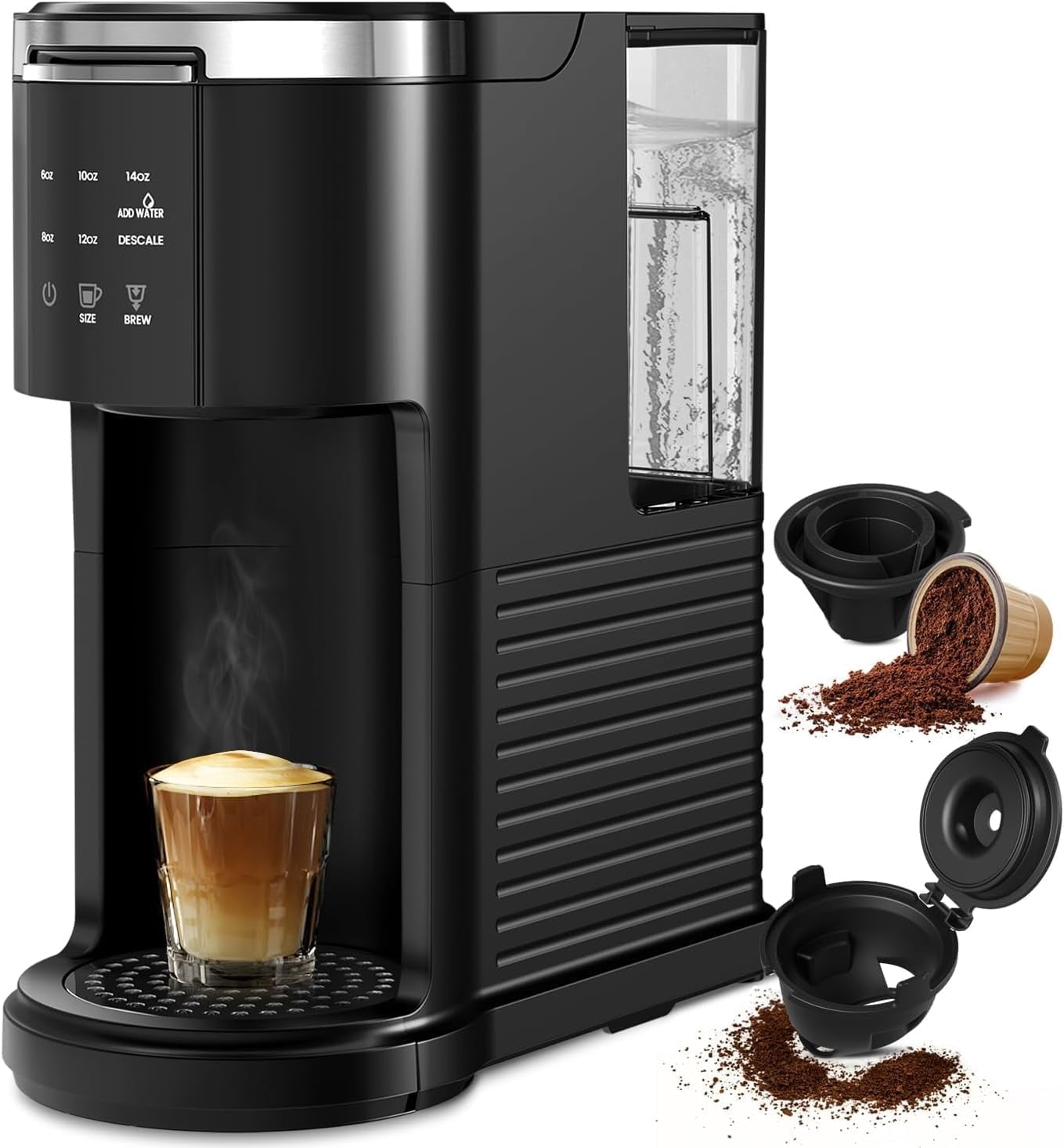 FREE VILLAGE Single Serve Coffee Maker,2 in 1 Pod Coffee Maker Machine for K-Cup & Ground,6 to 14oz Brew Sizes,40oz Removable Water Reservoir,LCD Screen,Self-cleaning,Black