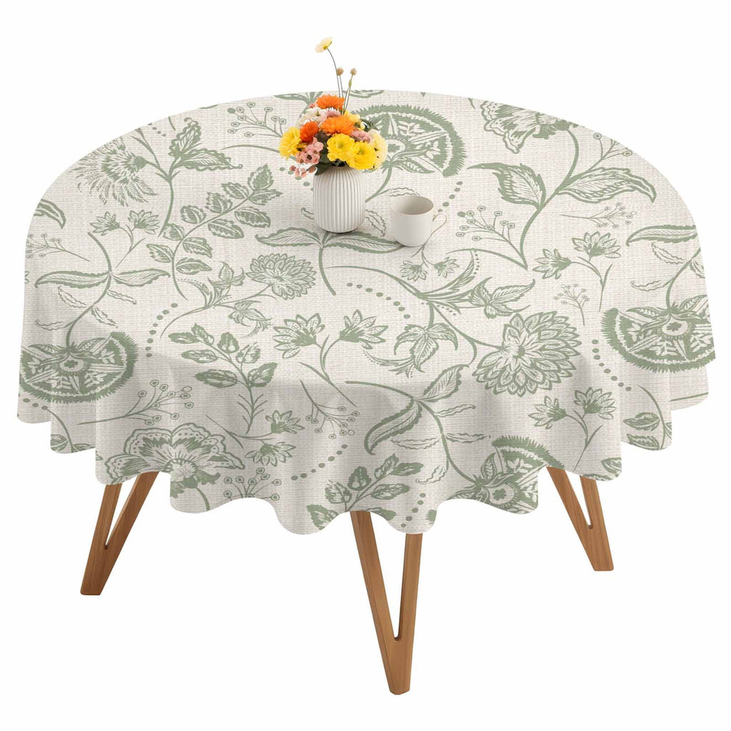 Farmhouse Sage Green Floral Round Tablecloth 54 inches Linen Boho Paisley Flower Rustic Waterproof Oil-Proof Table Cloth Round Table Cover for Holiday Party Picnic Dinner Decor Indoor and Outdoor Use