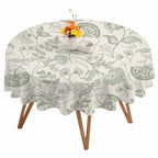 Farmhouse Sage Green Floral Round Tablecloth 54 inches Linen Boho Paisley Flower Rustic Waterproof Oil-Proof Table Cloth Round Table Cover for Holiday Party Picnic Dinner Decor Indoor and Outdoor Use