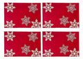 Fennco Styles Holiday Embroidered Snowflake Placemats 13" W x 19" L, Set of 4 - Red Festive Table Mats for Home Décor, Banquet, Family Gathering, Christmas and Special Occasion