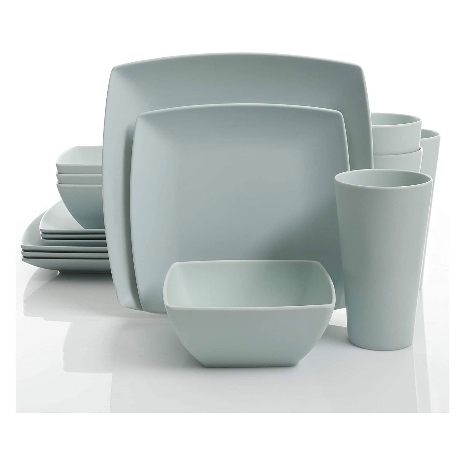 Pastry Reside Home 16 Piece Square Melamine Dinnerware Set Plates, Bowls, & Cups, Grey - Dinnerware Set