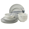 Gibson Home Cloudlight 12 Piece Plates and Bowls Dishes Brown and White - Decorated Porcelain Ceramic Dinnerware Set - Service for 4