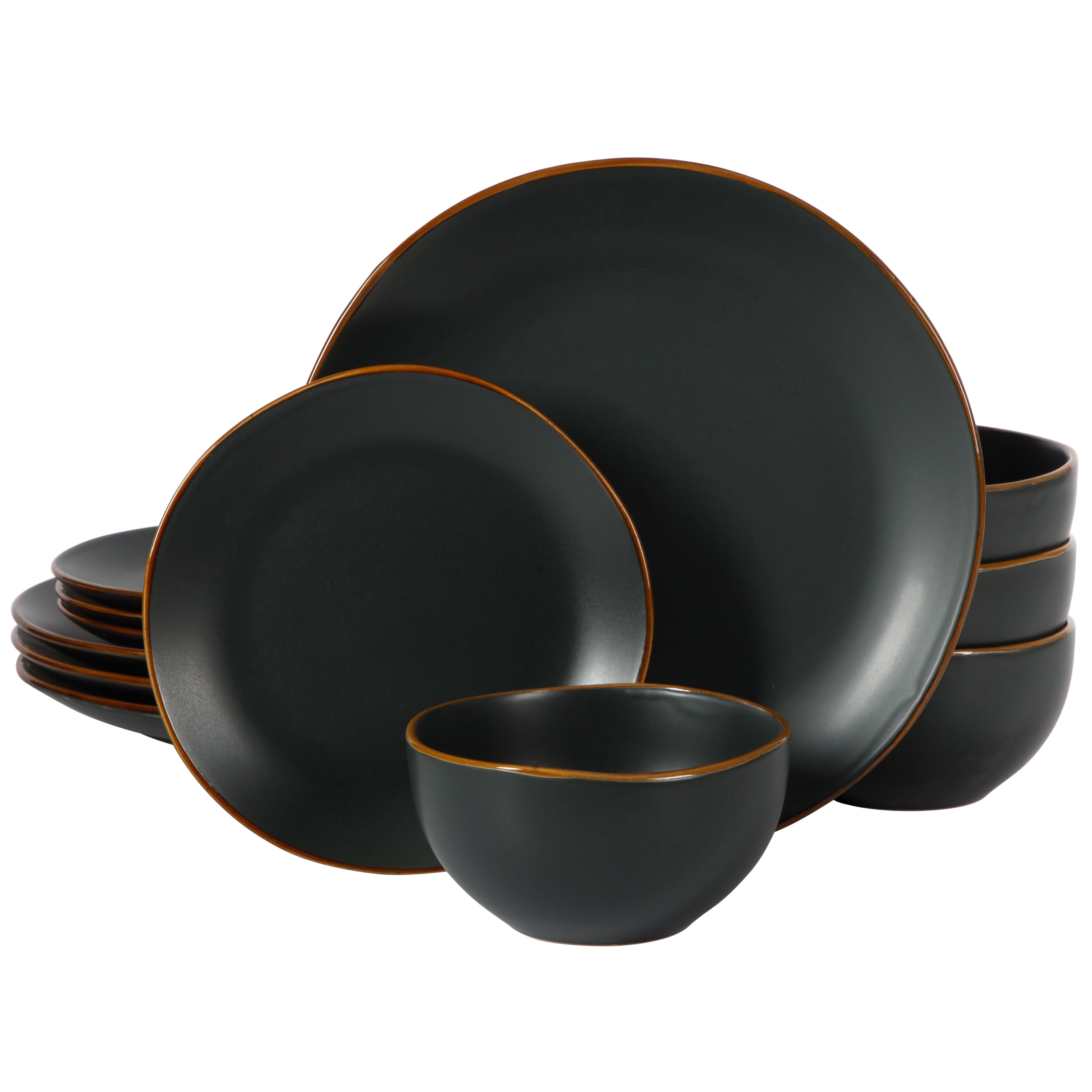 Gibson Home Hazeltine 12-Piece Matte Black Ceramic Dinnerware Set