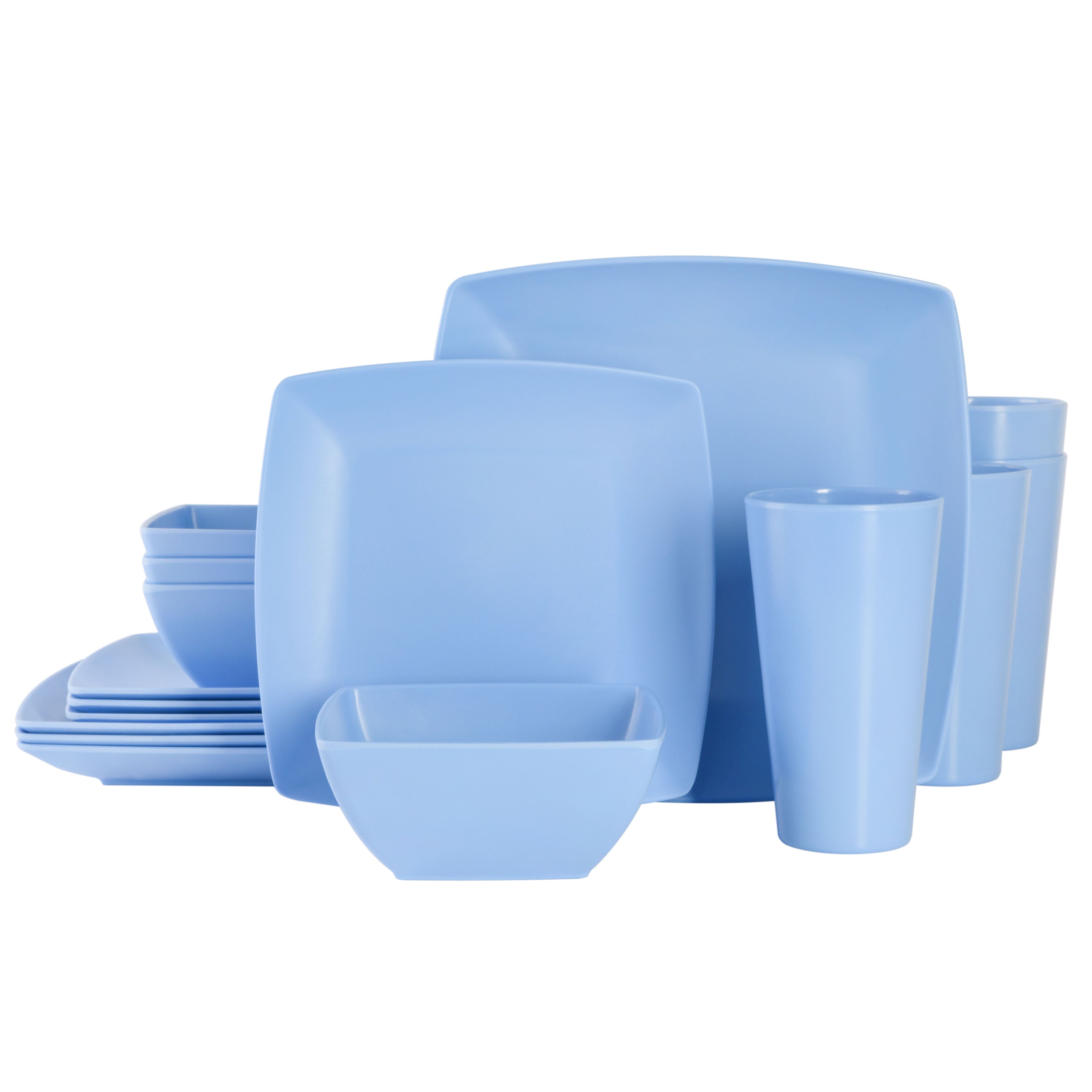 Pastry Reside Home 16 Piece Square Melamine Dinnerware Set Plates, Bowls, & Cups, Grey - Dinnerware Set
