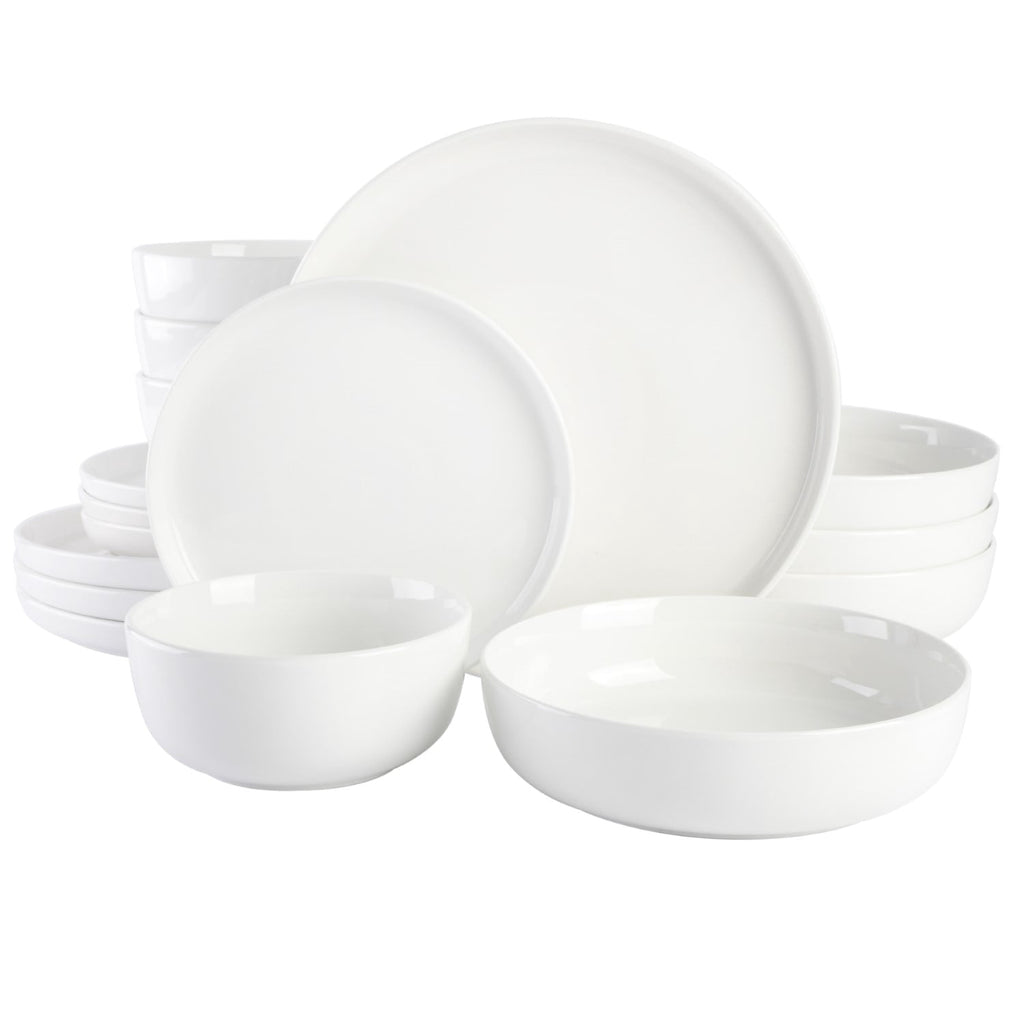 Gibson Home Oslo 16 Piece Round Stoneware Dinnerware Set, Service for 4, White