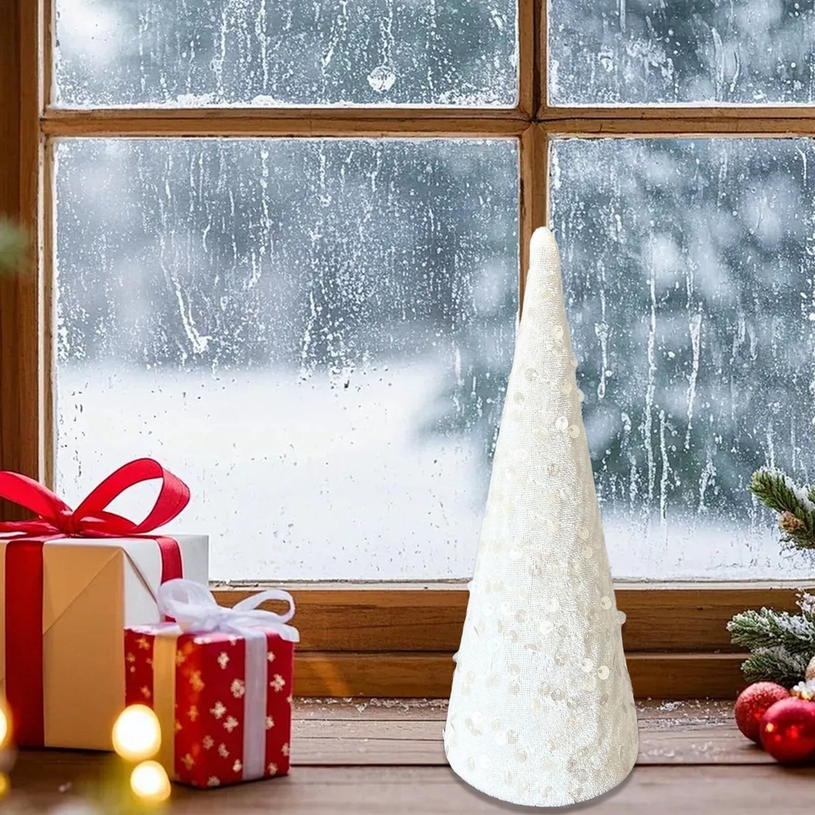 Pastry Reside Cone Tree Decorations,Velvet Sequin Christmas Trees Set for Tabletop Centerpiece, Holiday Tiered Tray Farmhouse Decor for Home, Entryway, Kitchen, Shelf, Party & Seasonal Displays - Kitchenware