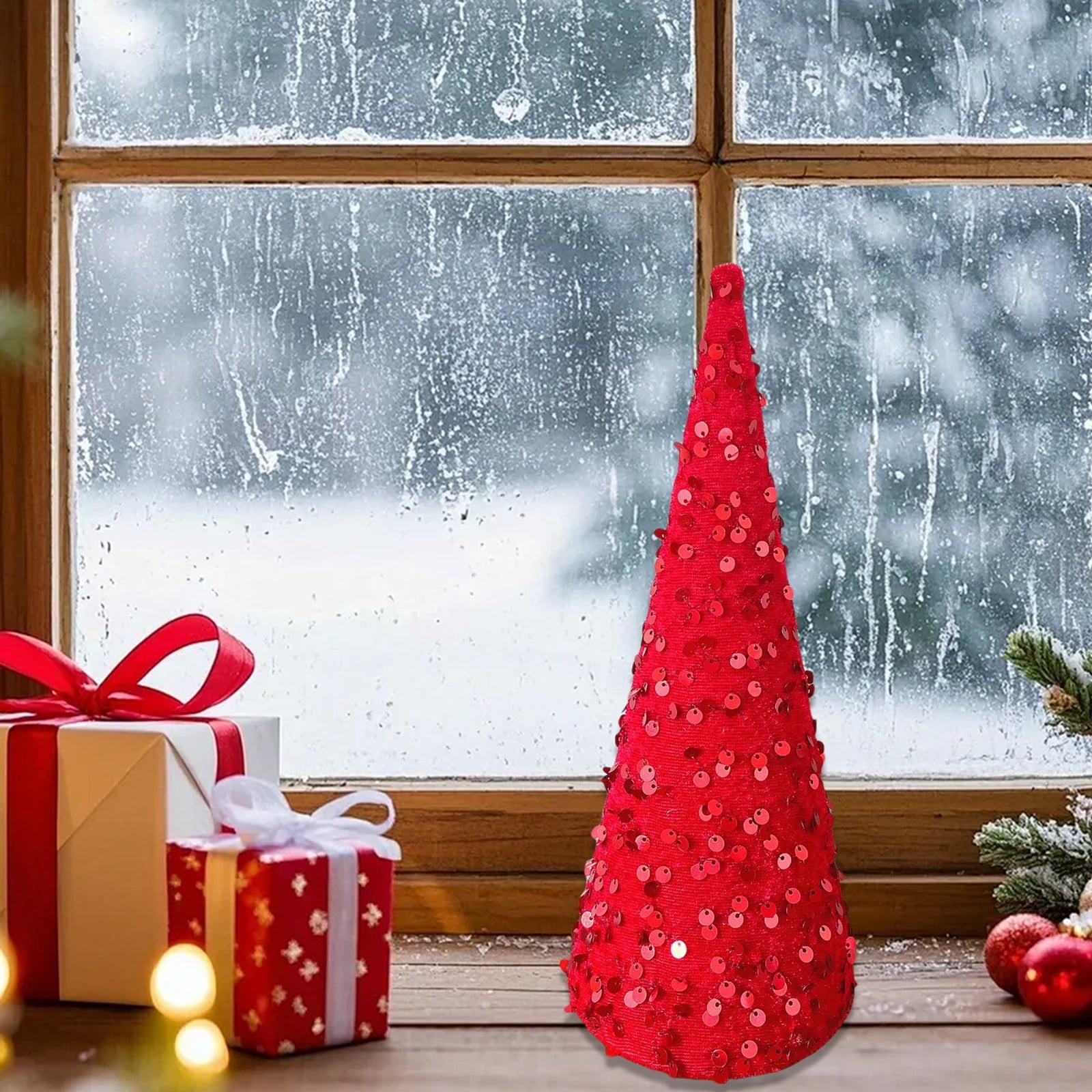 Pastry Reside Cone Tree Decorations,Velvet Sequin Christmas Trees Set for Tabletop Centerpiece, Holiday Tiered Tray Farmhouse Decor for Home, Entryway, Kitchen, Shelf, Party & Seasonal Displays - Kitchenware