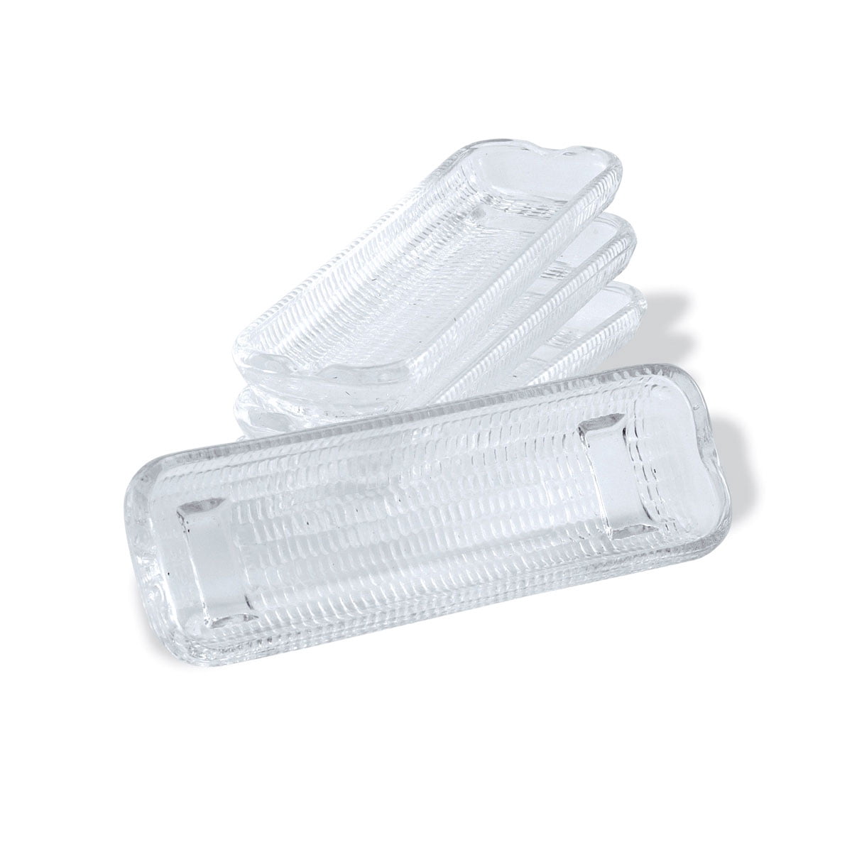 HIC Kitchen Corn Dishes, Pressed Decorative Glass, Set Of 4, For Serving Corn On The Cob, Catching Butter Drips, And Holiday Entertaining