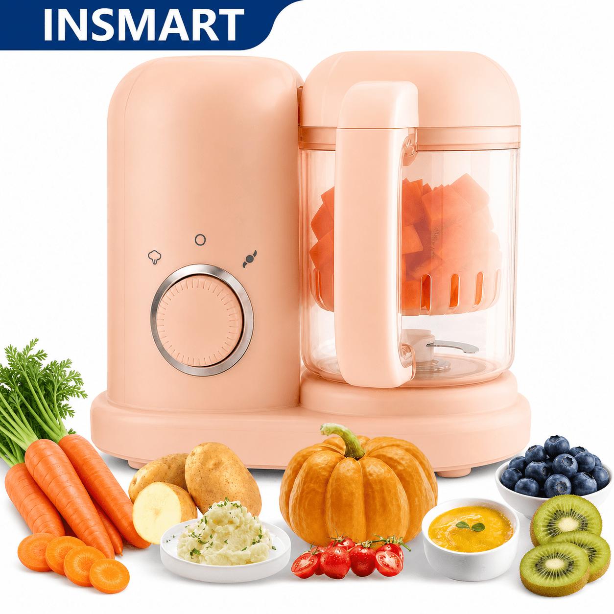 INSMART Baby Food Maker Steamer and Blender,4-in-1 Multifunctional Baby Food Processor with Steam Cooking,Micro-stirring,Defrosting,Heating,Auto Shut-Off,Tritan Material,Pink