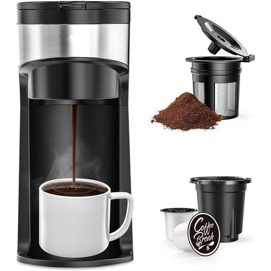 Jesslyn 2-in-1 Single Serve Coffee Maker, Compatible with K-Pods & Grounds, Fast Brew, Compact Design, 6-12oz