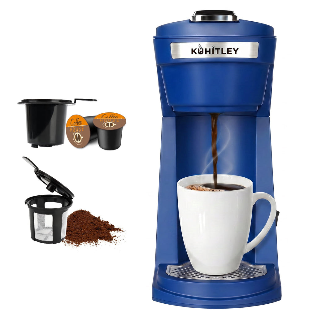 Kuhitley 2 in 1 Single Serve Coffee Maker for K-Cup Pods & Ground Coffee,Capsule Coffee Machine,Instant Coffee Maker One Cup 6-14oz Brew Size Compact for Home Office Travel Dorm RV