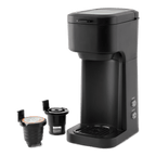 Mainstays Black Matte Dual Brew Coffee Maker, Single Serve, Auto Shutoff, 14 oz Reservoir