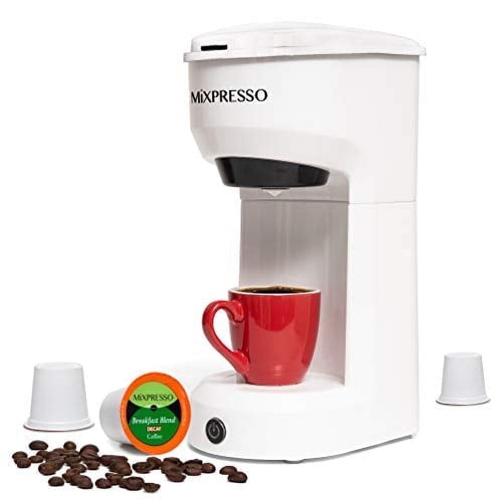 Mixpresso Single Serve Coffee Brewer, K Cup Compatible & Ground Coffee, White