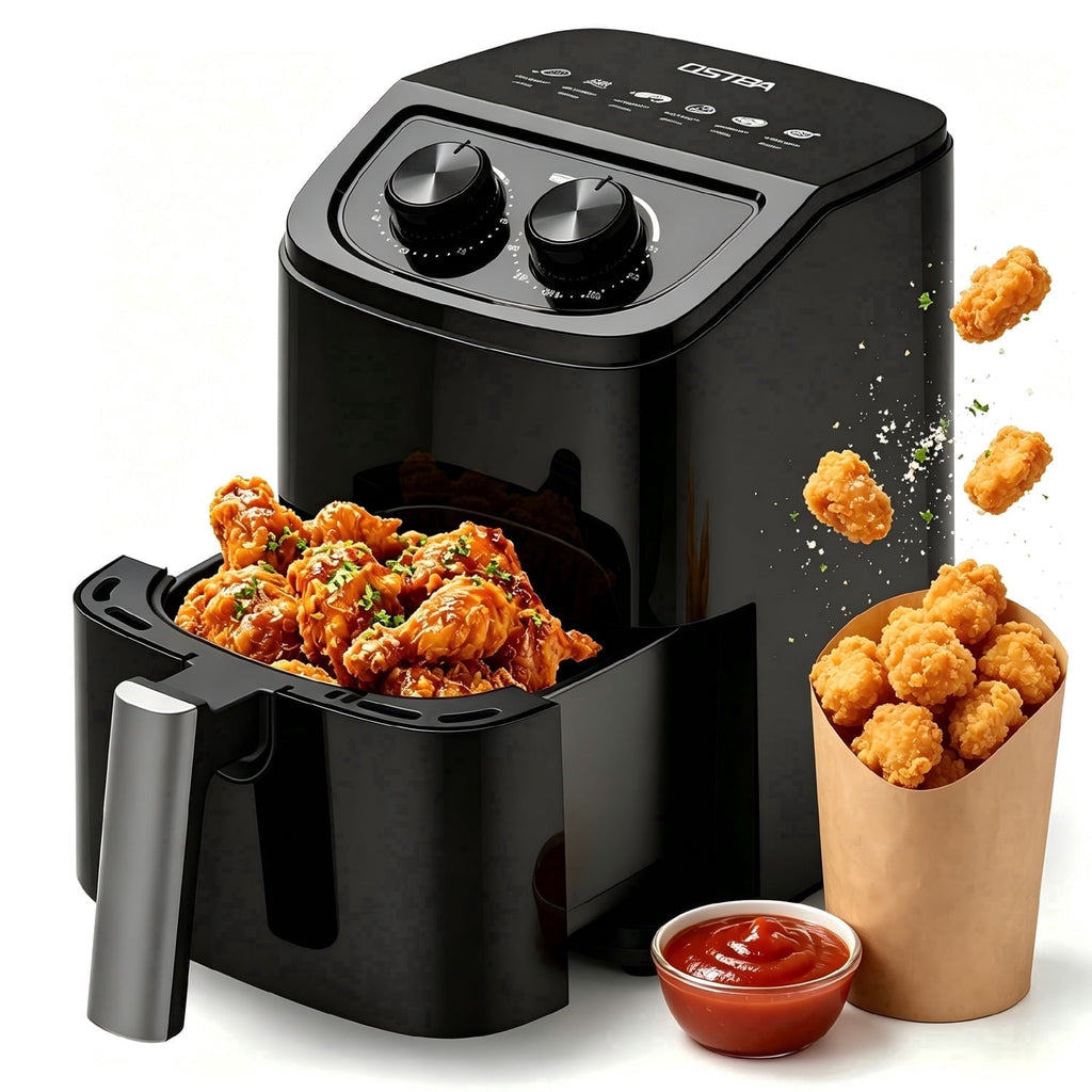 OSTBA 2.5QT Small Air Fryer, 1000W Compact Hot Air Fryer for 1-2 People, Oil-Free Countertop Air Fryer with Adjustable Temperature, 60-Min Timer, Nonstick Dishwasher-Safe Basket