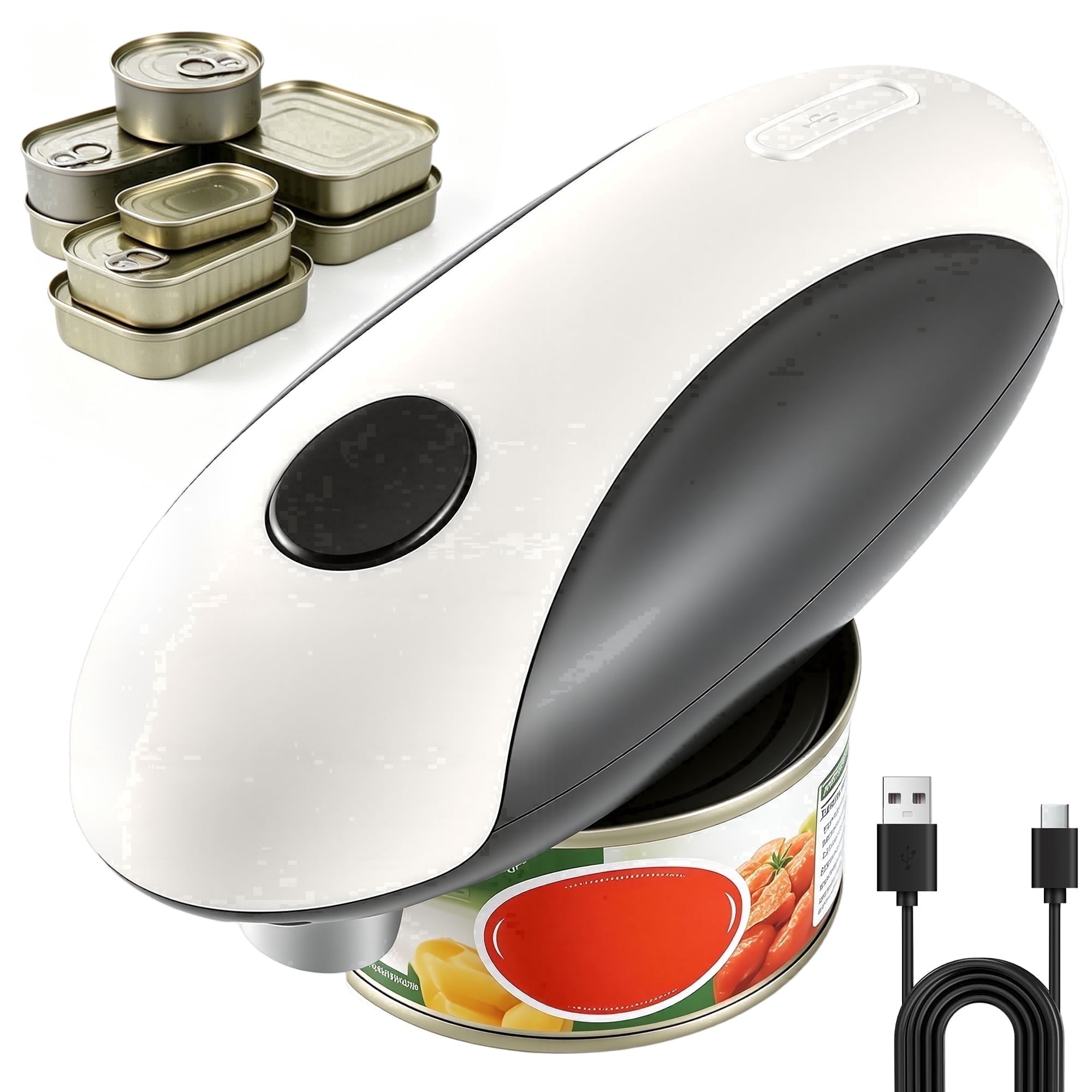 Electric Can Opener, One-Touch Automatic, Cordless Rechargeable, Hands-Free Kitchen Gadget, Smooth Edge Cutter