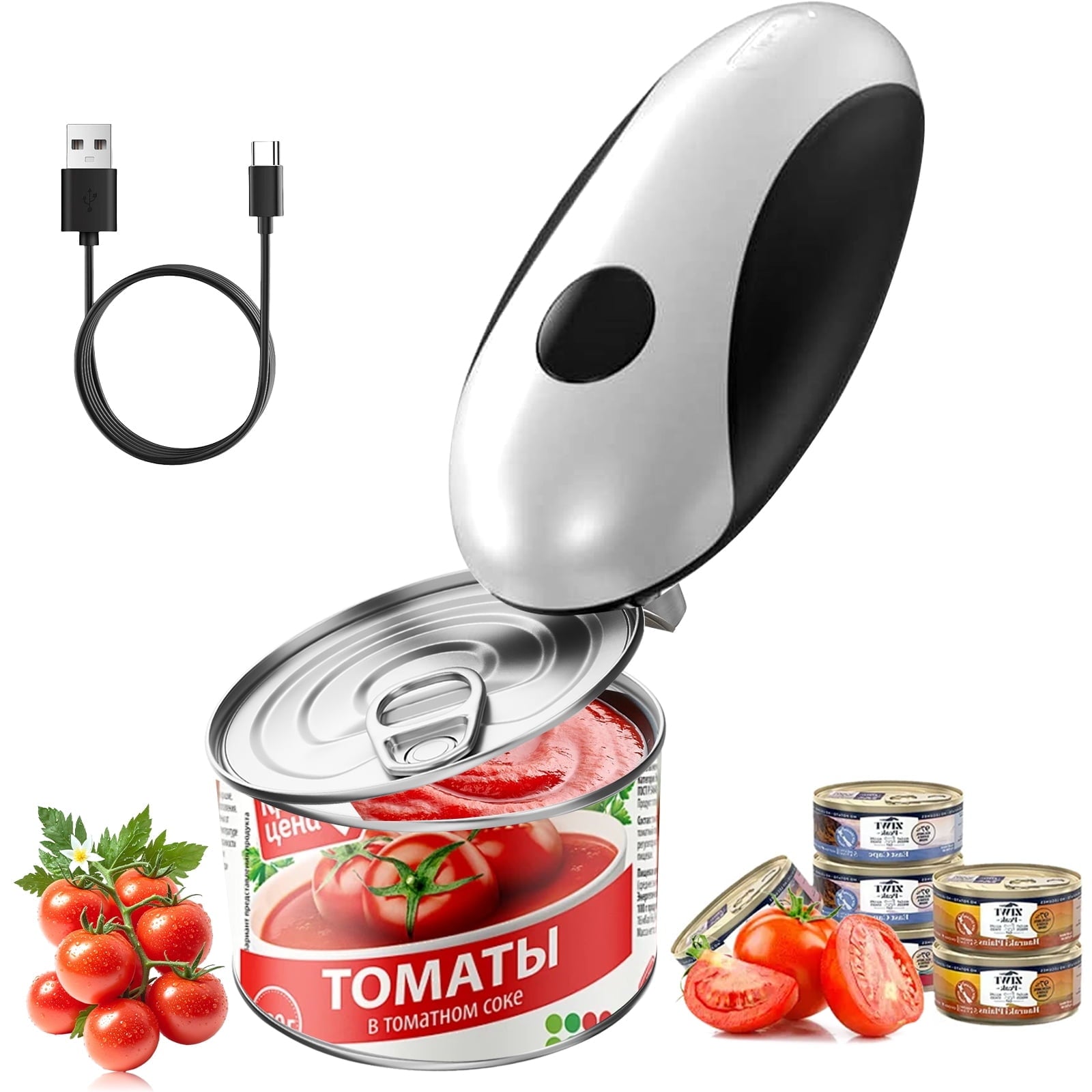 Rechargeable Electric Can Opener - Smooth Edge, One-Touch Automatic Can Opener for Seniors & Arthritis, Type-C Fast Charge, Compact Portable Can Openers, Portable Kitchen Gadgets Fits Most Can Sizes