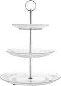 Royalty Art 3-Tiered Serving Stand (Glass) Beautiful, Elegant Dishware Serve Snacks, Appetizers, Cakes, Candies Durable, Reusable Party or Holiday Hosting (SILVER)