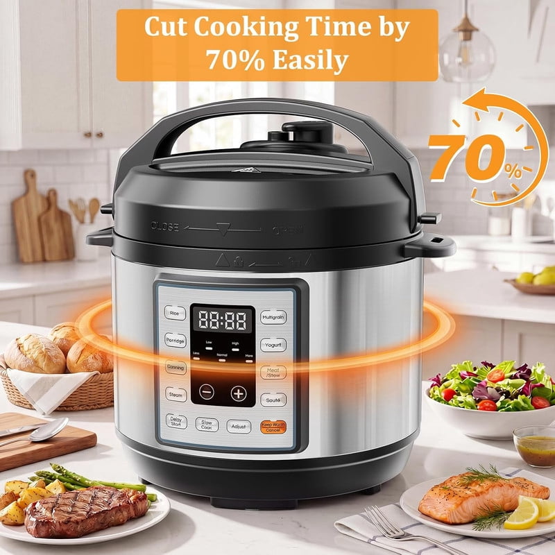 Simenmax 3 Quart Electric Pressure Cooker, 10-in-1 Multi Cooker with Ceramic Non-Stick Pot, Programmable Slow Cooker & Steamer, Stainless Steel Small Rice Cooker for Kitchens,Silver