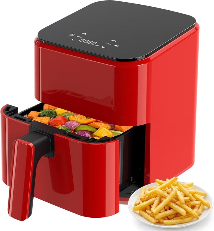 Simenmax 3QT Air Fryer – Compact Digital Personal Air Fryer with 400°F Max Temp, Overheat Protection & Auto Shut-Off, Red