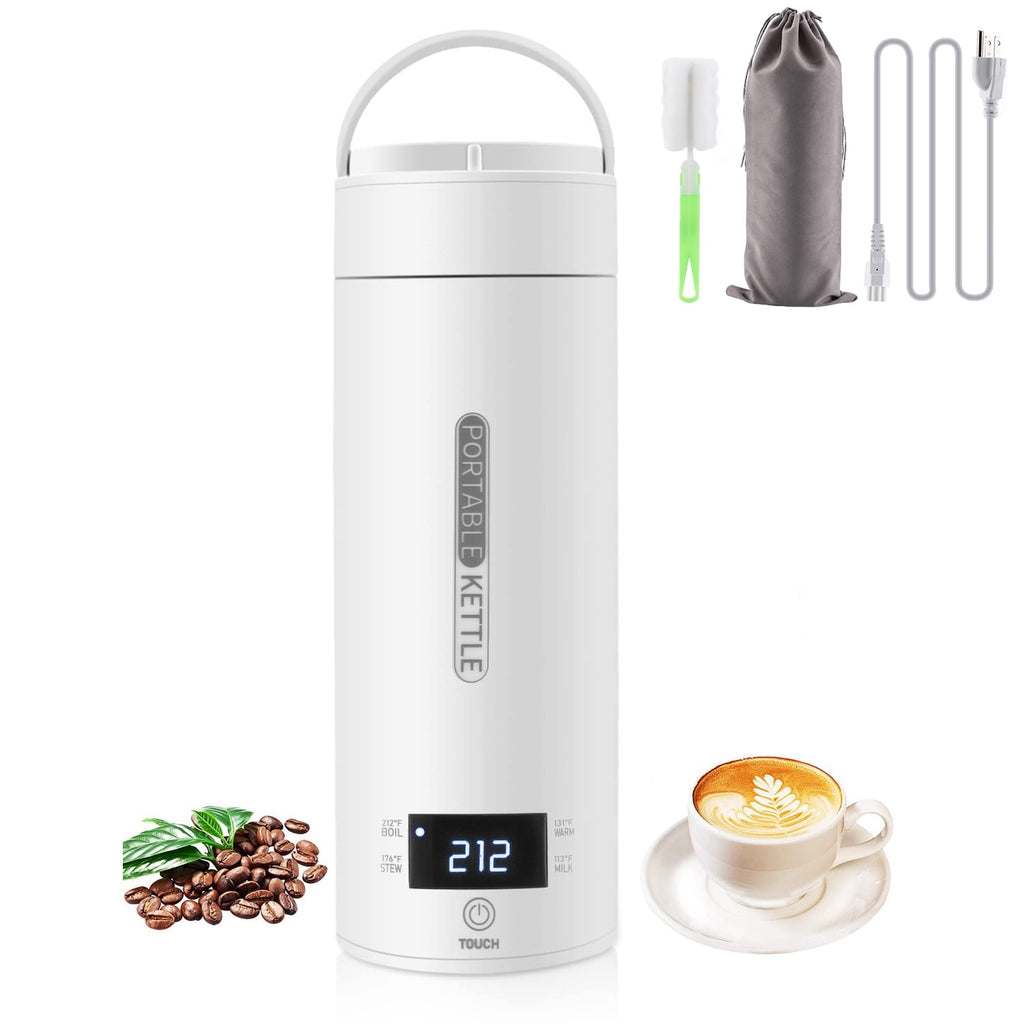 Smart Travel Kettle Electric Small Stainless Steel Portable Digital Electric Kettle for Boiling Water 380ml Travel Tea Kettle Portable Water Boiler, White