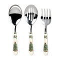 Spode Christmas Tree 3-Piece Stainless Steel Cutlery Set - Porcelain Handle Flatware with Meat Fork, Serving Spoon, & Slotted Spoon - Holiday Silverware for Christmas Dinners & Seasonal Gatherings