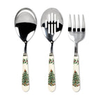 Spode Christmas Tree 3-Piece Stainless Steel Cutlery Set - Porcelain Handle Flatware with Meat Fork, Serving Spoon, & Slotted Spoon - Holiday Silverware for Christmas Dinners & Seasonal Gatherings