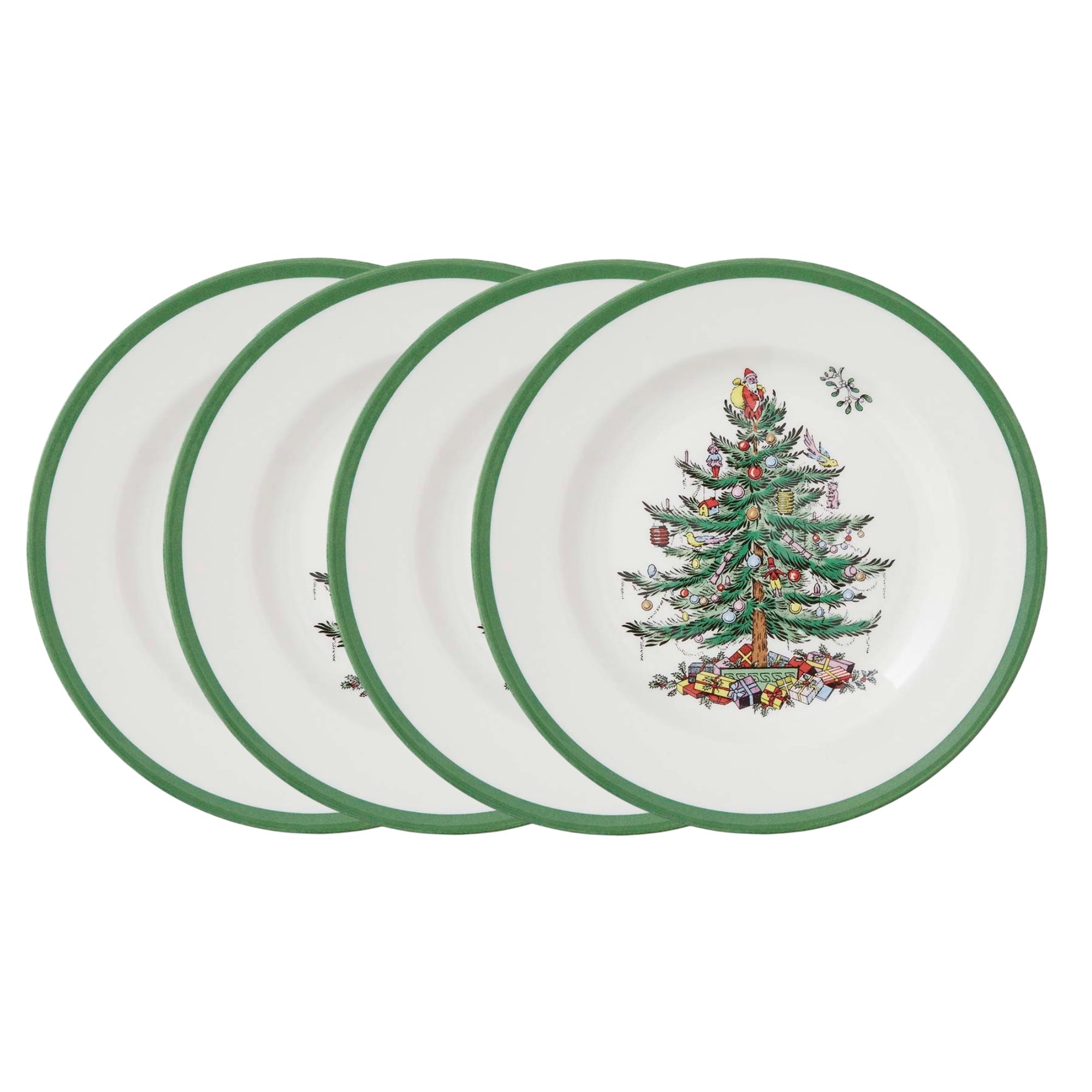 Spode Christmas Tree 8 Inch Salad Plates, Set of 4 - Holiday Earthenware Tableware Gift, Festive Small Dinner Plate for Sides, Appetizers, Starters - Made in England, Dishwasher, Oven, Microwave Safe