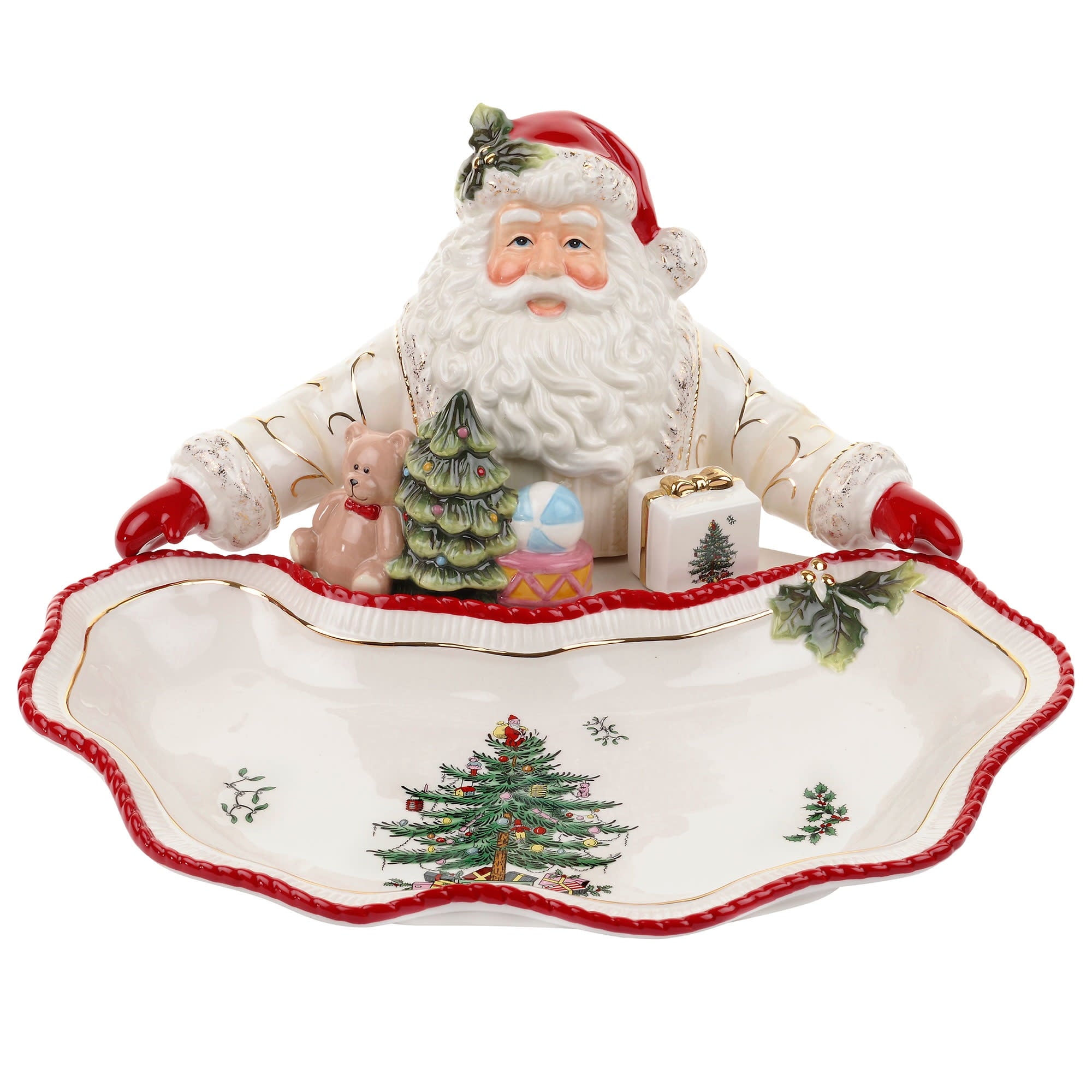 Spode Christmas Tree Gold Collection Figural Santa Dish, 12.25-Inch Holiday Décor Candy Bowl - Fine Earthenware with 22-Karat Gold Accents, Christmas Mantel Decoration & Holiday Tableware