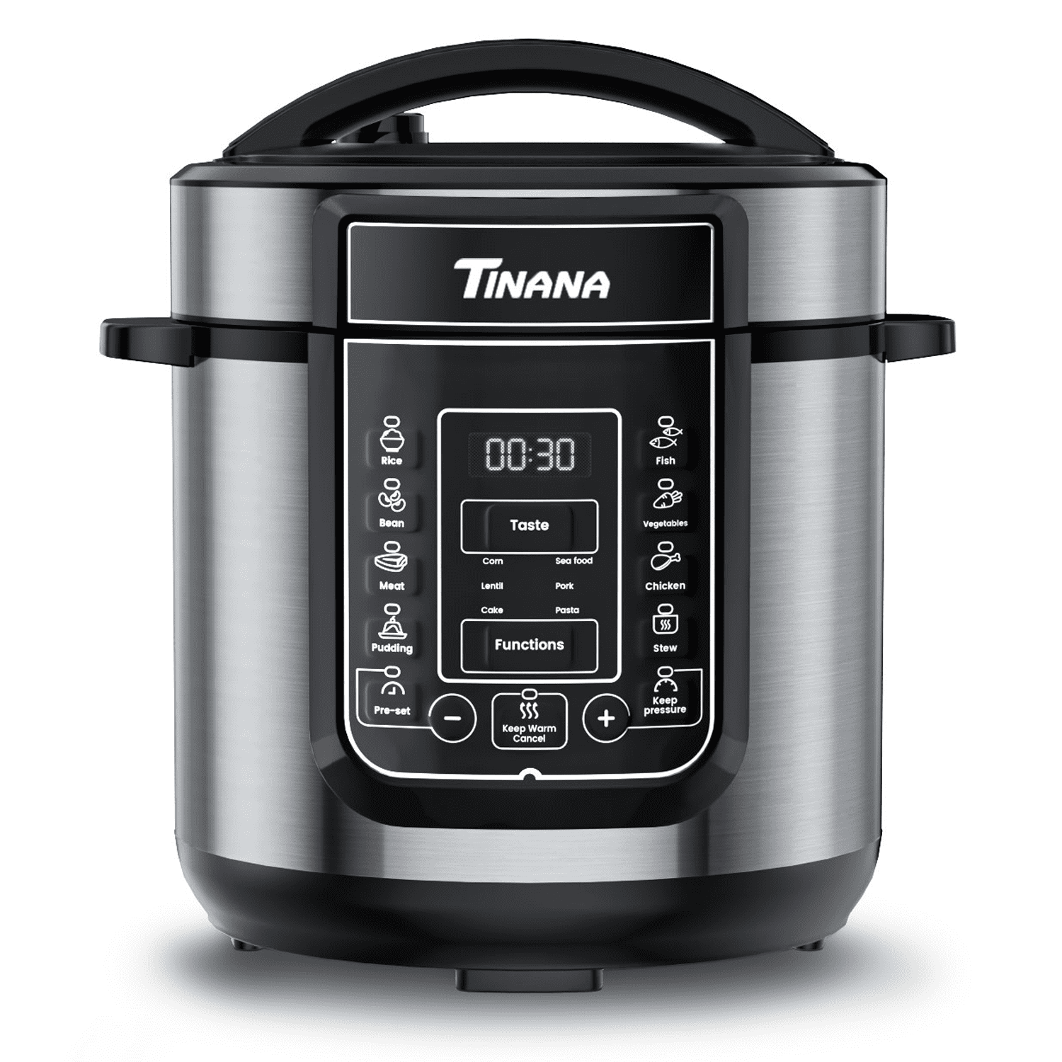 TINANA 6 Qt Electric Pressure Cooker 9-in-1, 14 Presets Instant Multi-Function Pot, Slow Cooker, Rice Cooker, Cake Maker, Non-Stick, Stainless Steel