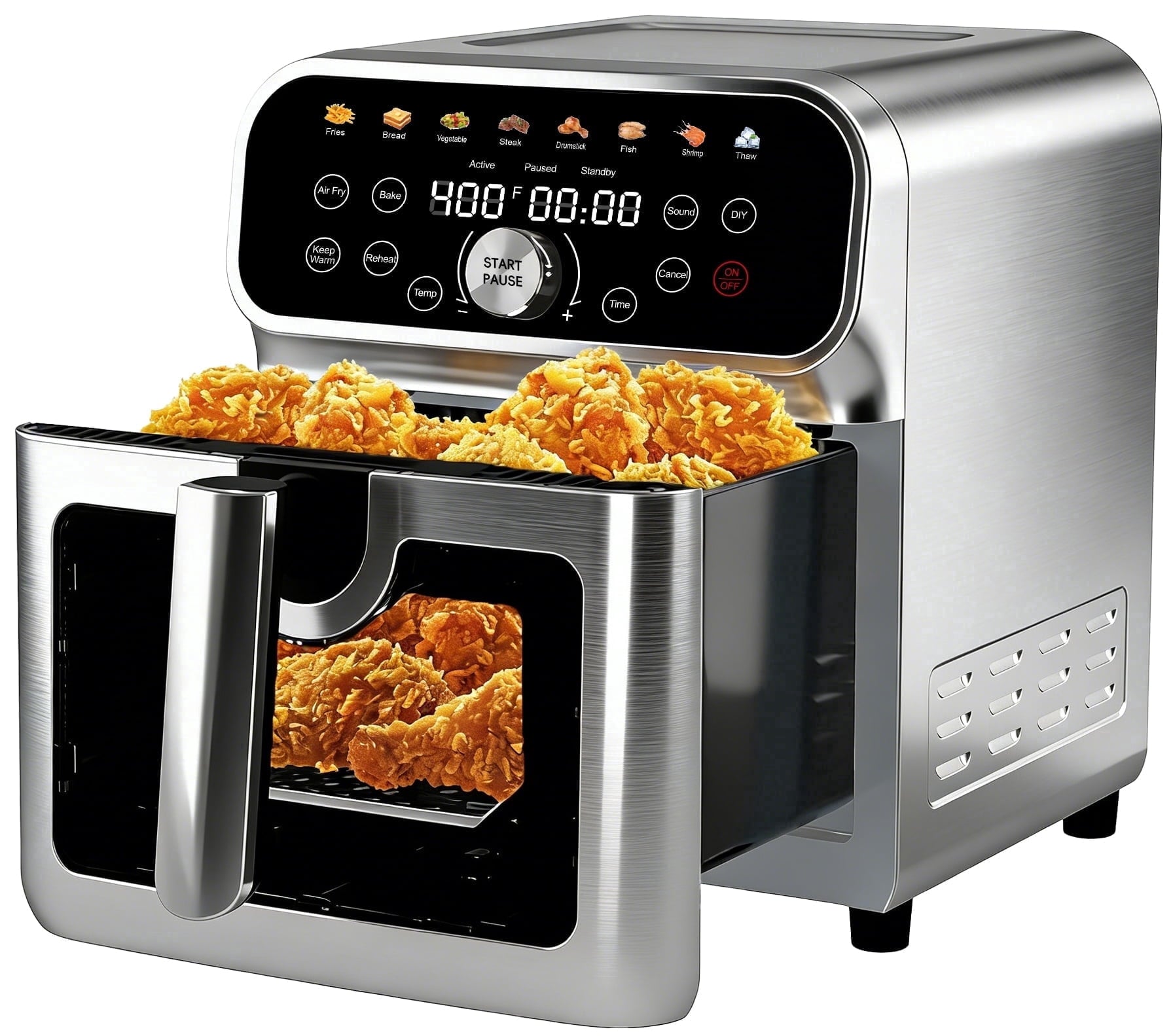 WHALLSE 6QT Air Fryer with Visual Window, 8 Preset Menus & 360° Rapid Air Circulation for Healthy Oil-Less Cooking,Exterior: Stainless Steel