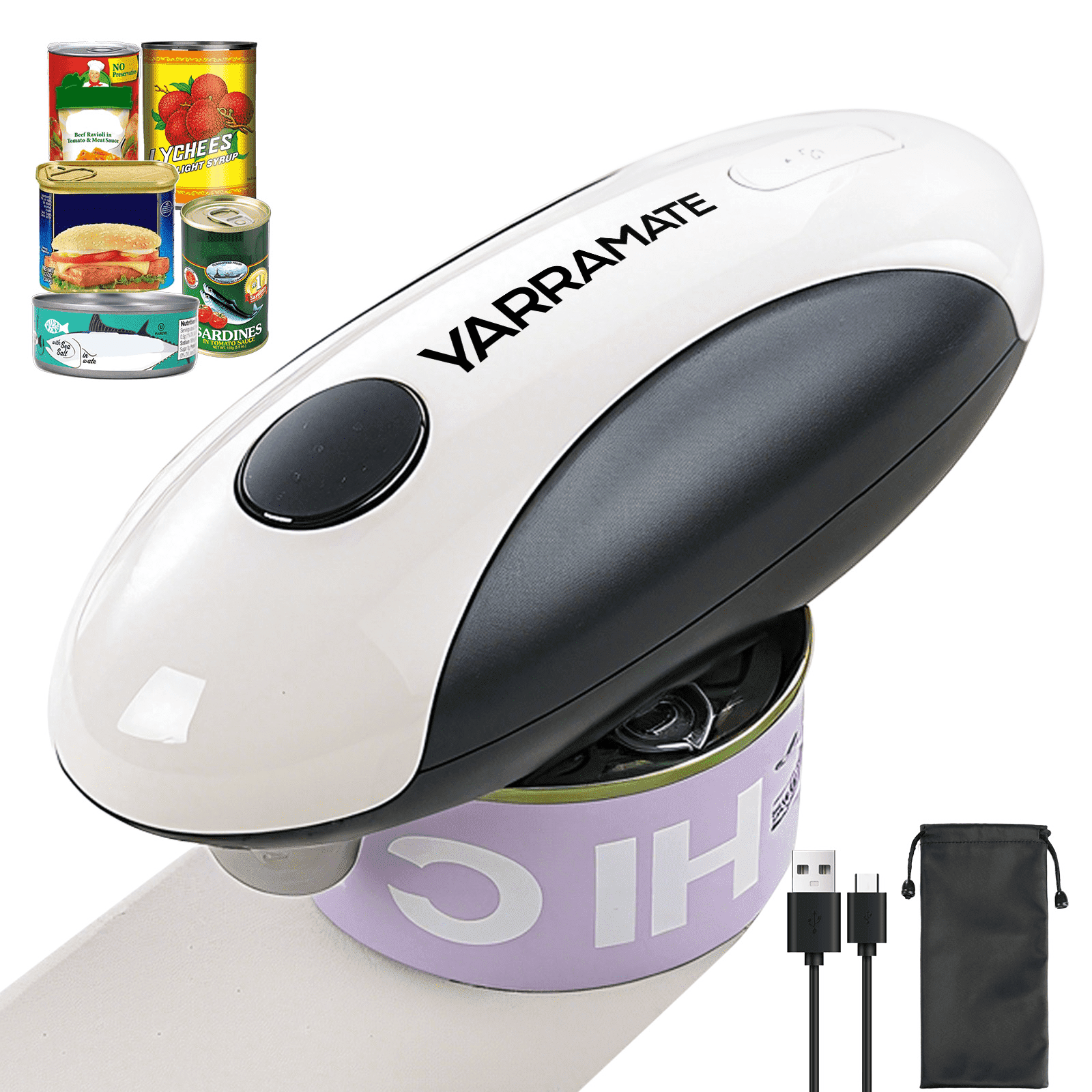 YARRAMATE Electric Can Opener, One-Touch Rechargeable Automatic Can Opener Fits All Cans Sizes-Smooth Edge for Kitchen with Storage Bag Portable for Travel