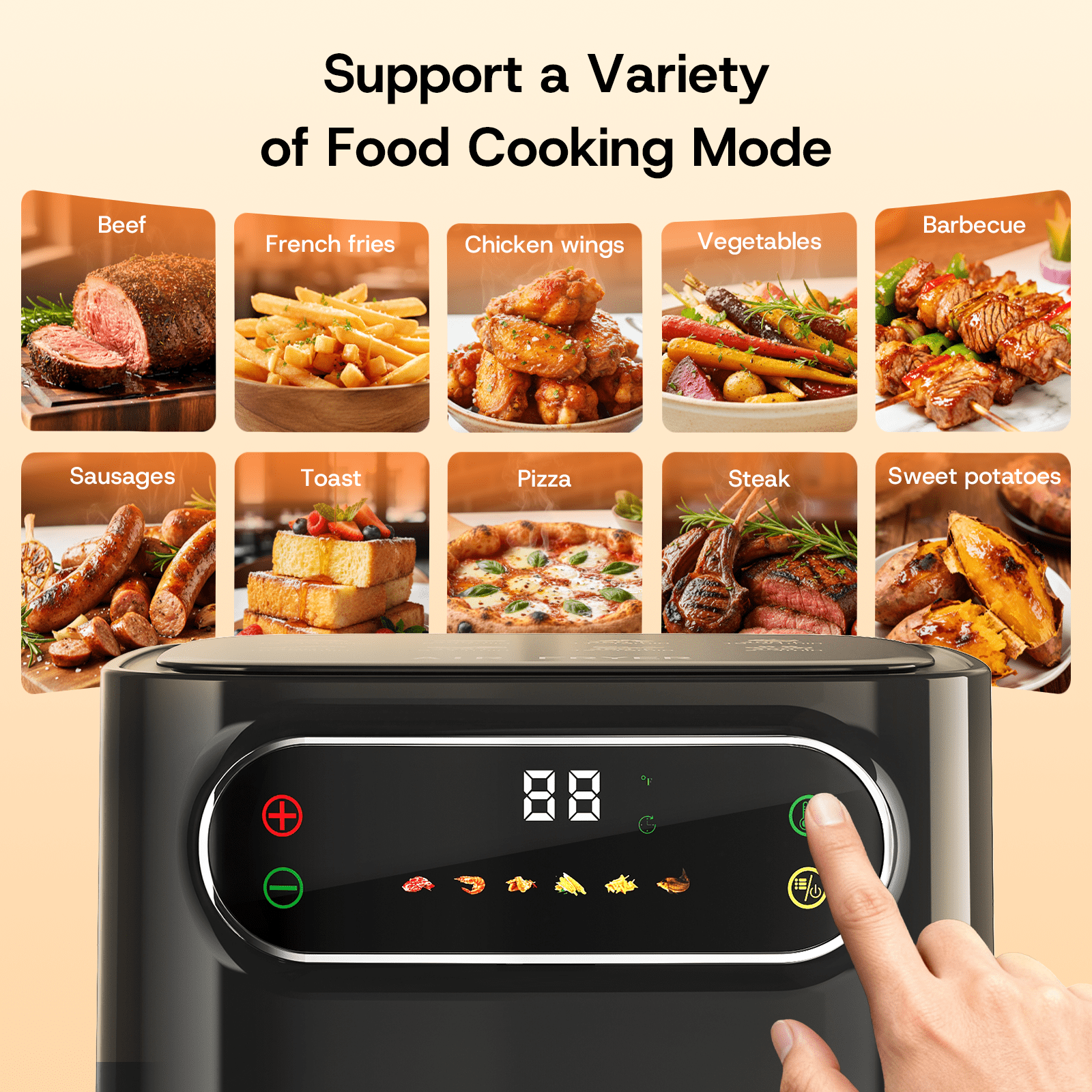 6QT Air Fryer, 1400W Compact Toaster Oven, Crisps, Broils, Roasts, Dehydrates, Bakes, Reheats, 85 percent Oil-Less, LED Smart Display, Stainless Steel