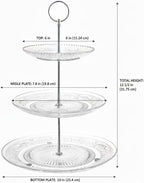 3-Tiered Serving Stand (Glass) Beautiful, Elegant Dishware Serve Snacks, Appetizers, Cakes, Candies Durable, Reusable Party or Holiday Hosting (Silver) (1) (1)